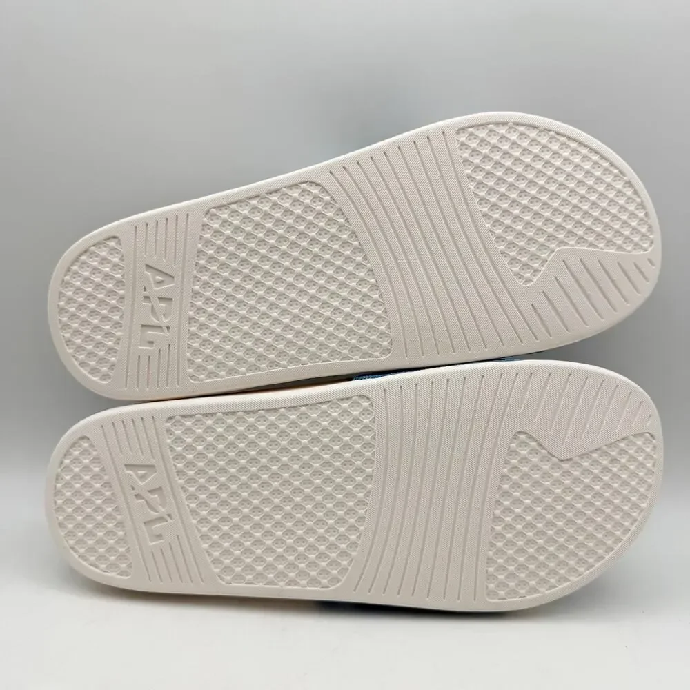 APL Mens Big Logo TechLoom Slide Sandals US 9 EU 42 White Blue Slip On NIB
